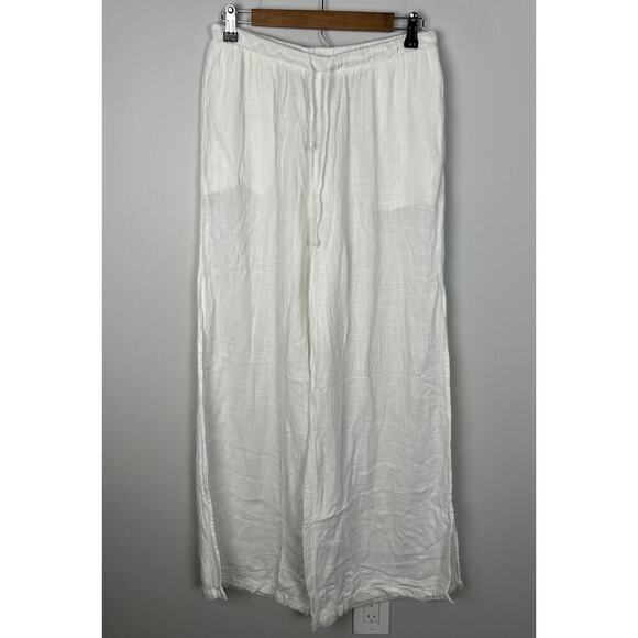 Bella Dahl Side Slit Beach Pant in White Size Large Linen Blend Women’s - Picture 3 of 8